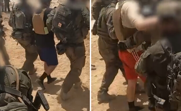 החטופים מחולצים למסוק כשהלוחמים מגינים עליהם בגופם:…