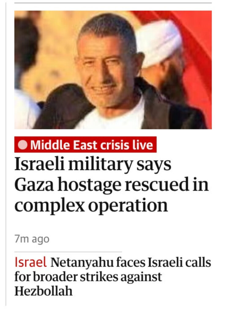 הסיקור הבינלאומי של חילוץ החטוף קאיד פרחאן אלקאדי מרצועת עזה